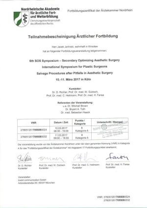 Jacek Jarliński Certyfikat