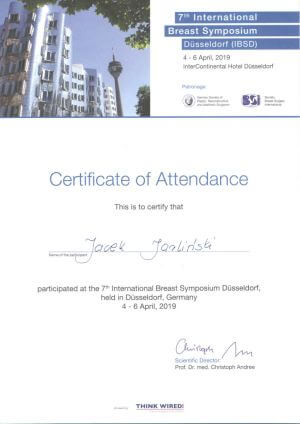 Jacek Jarliński Certyfikat